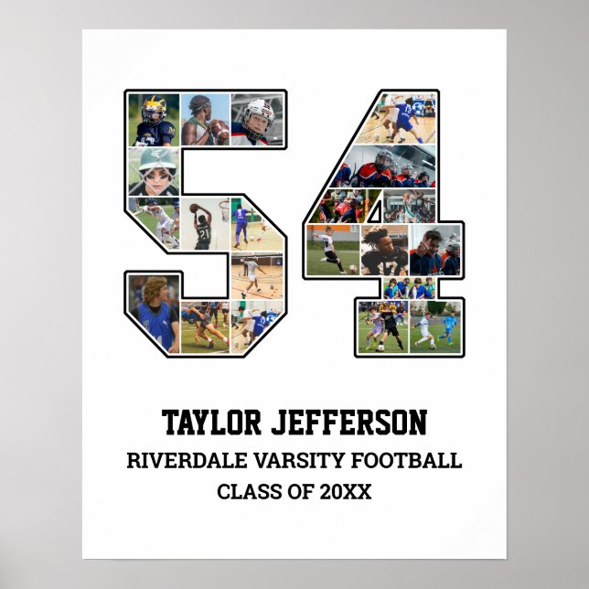 Player Number 54 Senior Sports Team Photo Collage Poster (Front)