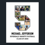 Player Number 5 Senior Sports Team Photo Collage Poster<br><div class="desc">Personalised photo collage for player number 5. This customisable photo gift is perfect for senior night, sports award banquet or birthday gift for your athlete son, daughter or student. It's a great way to display precious moments and memories from their sports games. The poster features a collage of photos, and...</div>