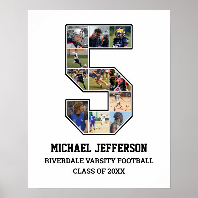 Player Number 5 Senior Sports Team Photo Collage Poster (Front)