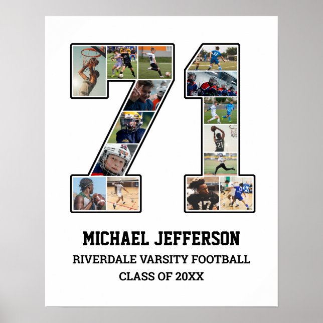 Player Number 71 Senior Sports Team Photo Collage Poster (Front)
