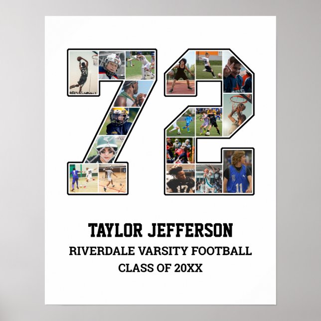 Player Number 72 Senior Sports Team Photo Collage Poster (Front)