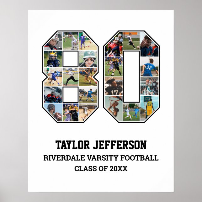 Player Number 80 Senior Sports Team Photo Collage Poster (Front)