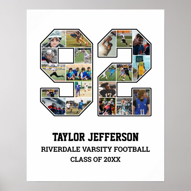 Player Number 92 Senior Sports Team Photo Collage Poster (Front)