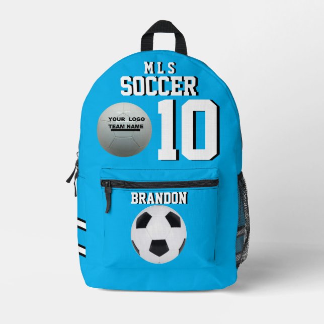 Player, number name team name soccer backpacks w/b (Front)