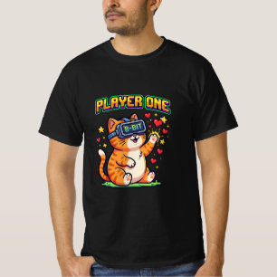 Player One 8-Bit VR Gamer Cat T-Shirt