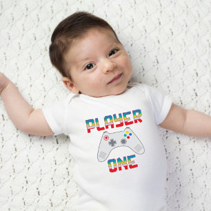 Player One Video Game Themed Father's Day White Baby Bodysuit