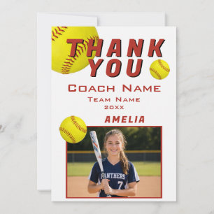 Player Photo Team Sports Softball Coach Thank You Card