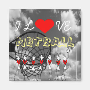Player Positions and Heart Design I Love Netball Magnet