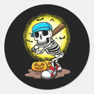 Player Skeleton Softball Halloween Kids Boys Classic Round Sticker