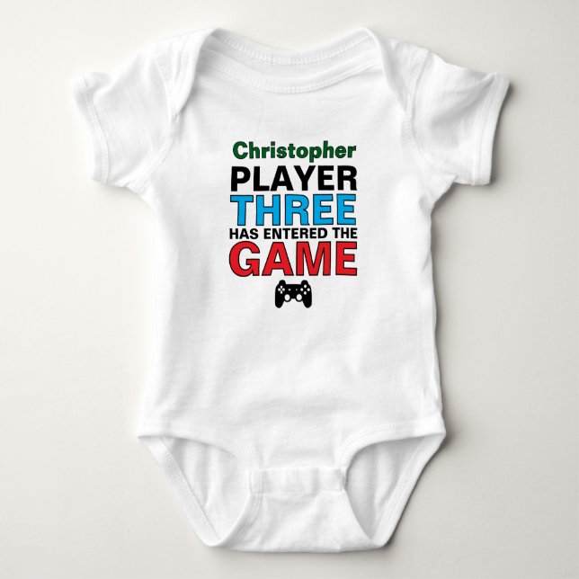 Player Three Baby Gamer Custom Baby Bodysuit (Front)