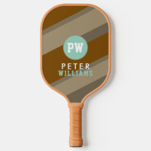Player's Name Monogram on Striped Tan Pickleball Paddle