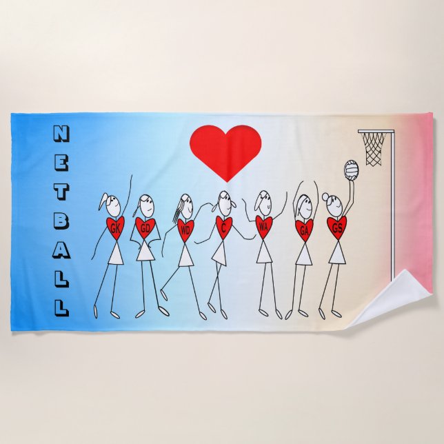 Players Positions Love Netball Beach Towel (Front)