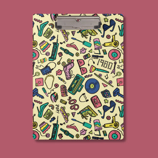 Playful 1980s Doodle Art Pattern Clipboard