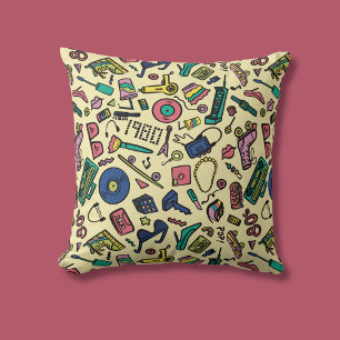 Playful 1980s Doodle Art Pattern Cushion