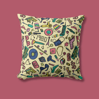 Playful 1980s Doodle Art Pattern Cushion