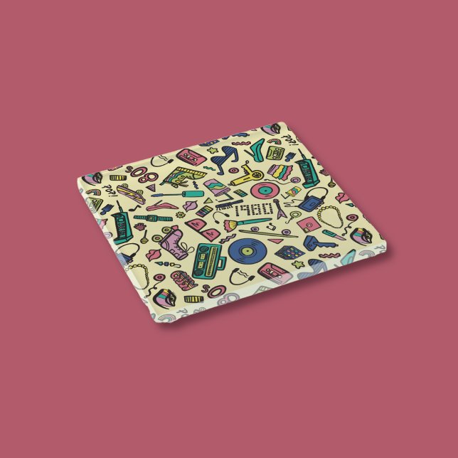 Playful 1980s Doodle Art Pattern Glass Coaster (Creator Uploaded)