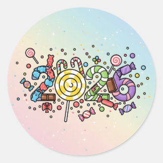 Playful 2026 numbers made of colourful candy treat classic round sticker