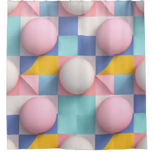 Playful 3D Pastel Spheres and Geometric Pattern Shower Curtain