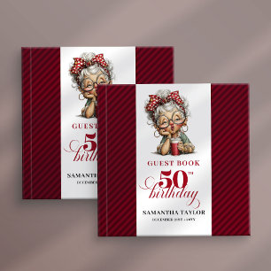 Playful 50th birthday woman guest book keepsake