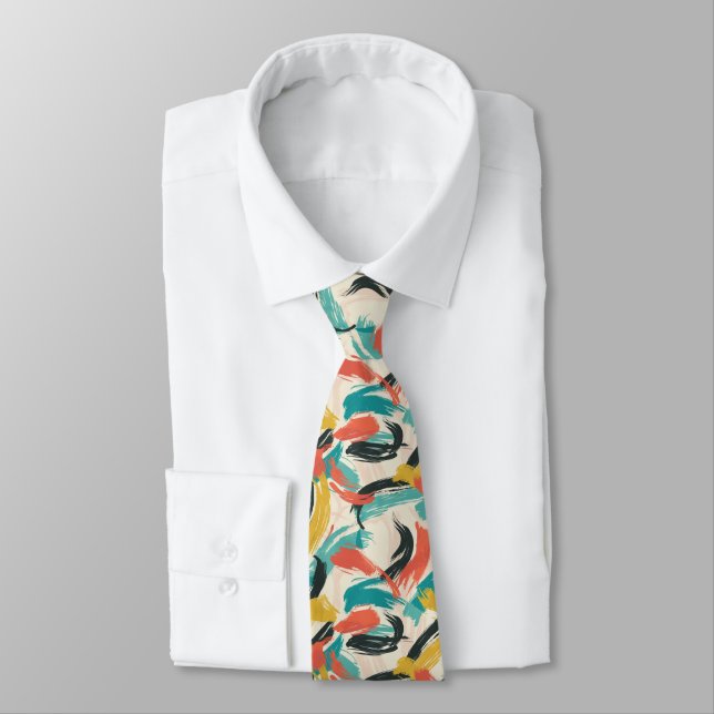 Playful Abstract Brush Stroke Pattern Tie (Tied)