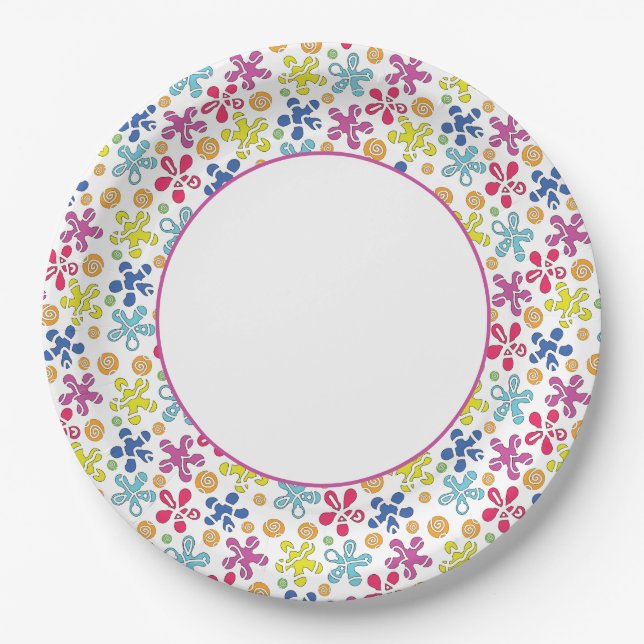 Playful Abstract Doodle Shapes Paper Plate (Front)