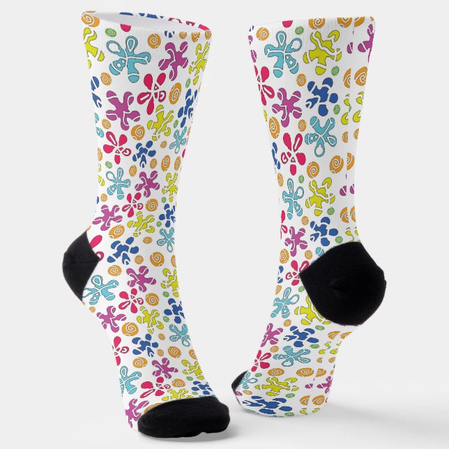 Playful Abstract Doodle Shapes Socks (Angled)