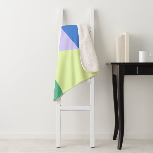 Playful Abstract Pastel Colour Block Lavender Gree Sherpa Blanket (In Situ)