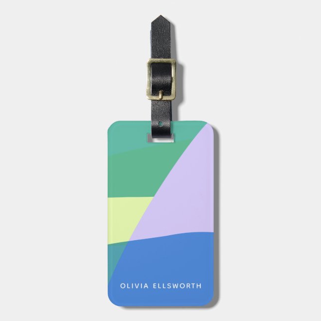 Playful Abstract Pastel Colour Block Personalised Luggage Tag (Front Vertical)