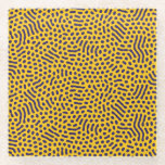 Playful Abstract Pattern: Navy Dots on Yellow Back Glass Coaster<br><div class="desc">Abstract pattern with scattered navy blue dots and wavy lines on a vibrant yellow background. The design conveys a playful,  dynamic energy.</div>
