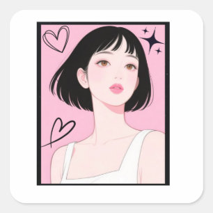 Playful & Aesthetic: Cute Kawaii Girl Pink Aesthet Square Sticker