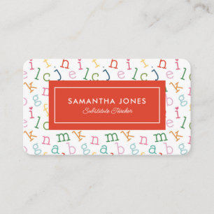 Playful Alphabet Substitute Teacher Contact Info Business Card