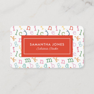 Playful Alphabet Substitute Teacher Contact Info Business Card