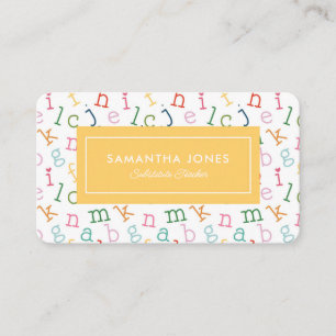 Playful Alphabet Substitute Teacher Contact Info Business Card
