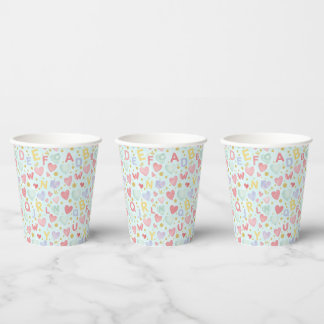 Playful Alphabet Watercolor Hearts & Golden Sprigs Paper Cups