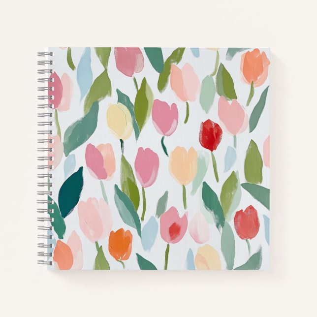 Playful and Cheerful Tulips Squared Notebook (Front)