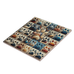 Playful and curious coloured canine paw print  tile