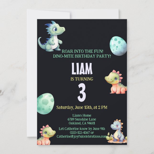 Playful and cute dinosaur Kids Birthday Invitation (Front)