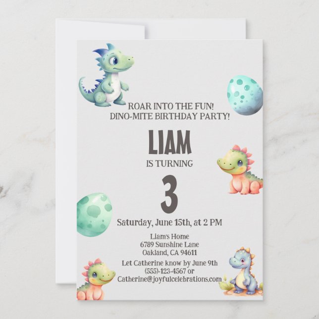 Playful and cute dinosaur Kids Birthday Invitation (Front)