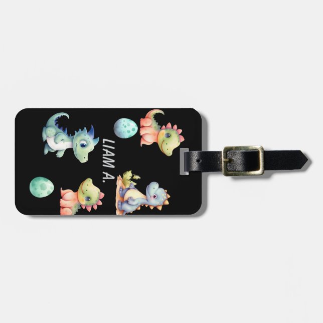 Playful and cute dinosaur Personalised Luggage Tag (Front Horizontal)