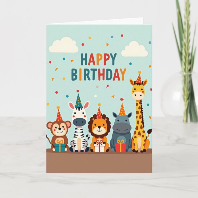 Playful Animal Party Card (Front)