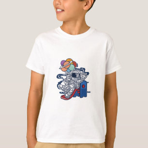 Playful Astronaut with Planet Balloons Tee
