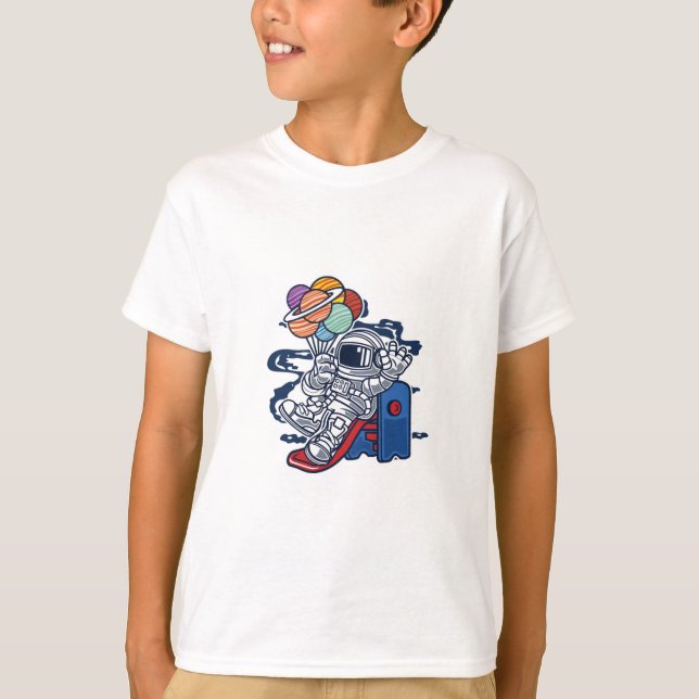 Playful Astronaut with Planet Balloons Tee (Front)