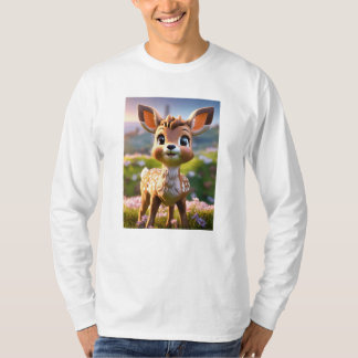 Playful Baby Deer in Forest T-Shirt