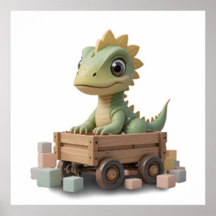 Playful Baby Dinosaur Canvas – Kids' Room Poster