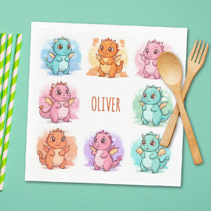 Playful Baby Dragons Personalised Napkin