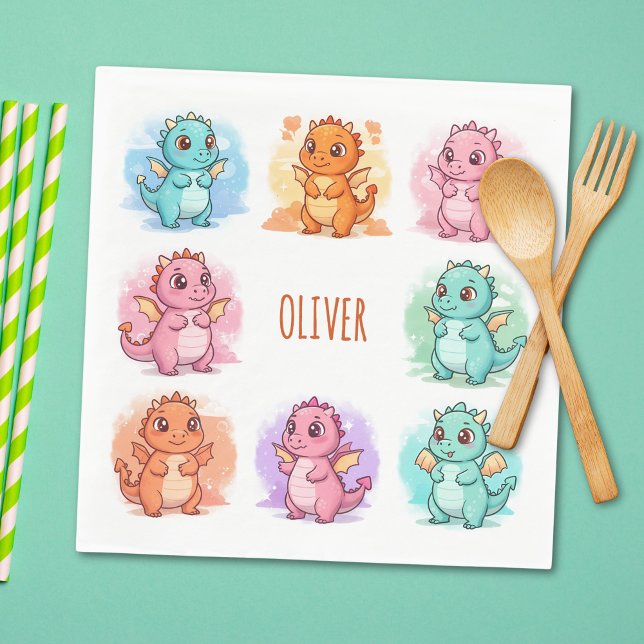 Playful Baby Dragons Personalised Napkin (Creator Uploaded)
