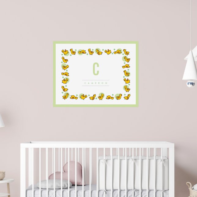 Playful Baby Ducks Green Monogram Nursery Wall Art (Nursery 2)