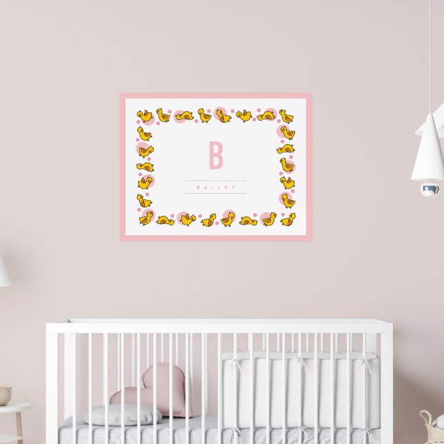 Playful Baby Ducks Pink Monogram Nursery Wall Art (Nursery 2)
