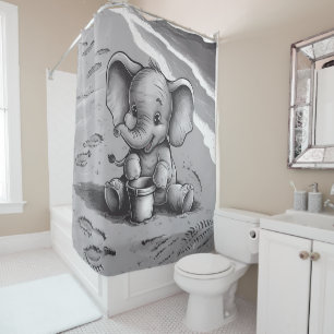 Playful Baby Elephant Beach Adventure Adorable Fun Shower Curtain