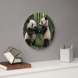 Playful Baby Pandas In A Bamboo Forest, Large Clock